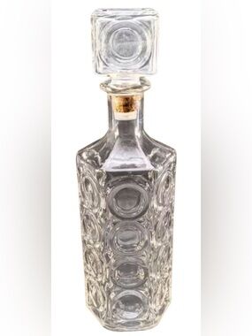 Vintage Glass Decanter with Geometric Circle Motif